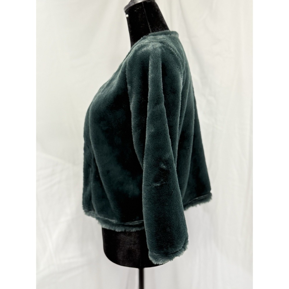 Calvin Klein Green Faux Fur Shrug Jacket Women's SZ Medium Party Cocktail - Picture 3 of 12
